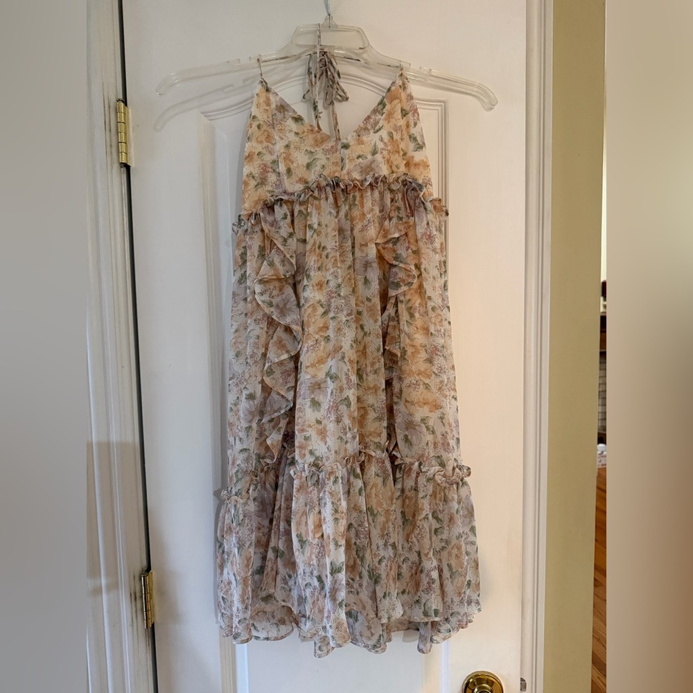 Girls Cream Floral Ruffle Maxi Dress